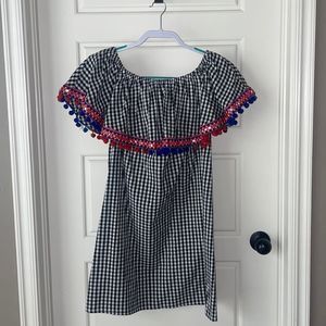 A&B Black & White Checkered Print Off-the-Shoulder Dress with decorative…